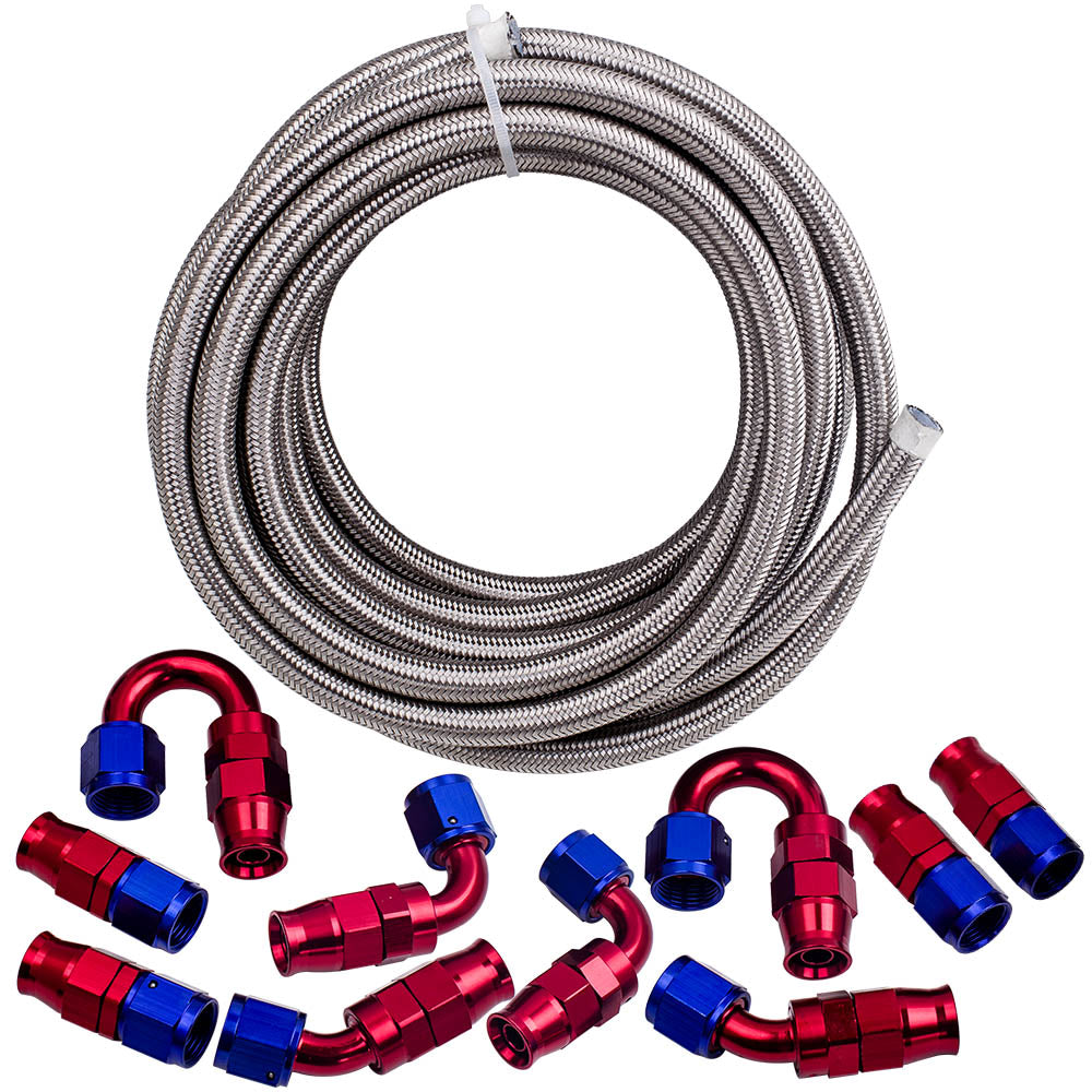 8AN 6 Meters 20FT PTFE Oil Line Fuel Hose Kit Including 10pcs End Fittings