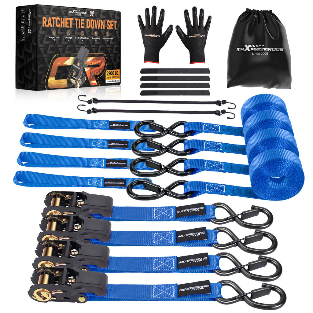 Ratchet Tie Down 4 Pack Set 15ft with S-Hook for Transport for Trailer Truck