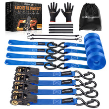 Laad de afbeelding in de galerijviewer, Ratchet Tie Down 4 Pack Set 15ft with S-Hook for Transport for Trailer Truck