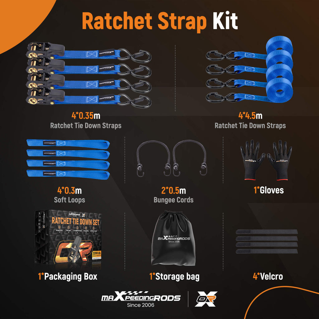 Ratchet Tie Down 4 Pack Set 15ft with S-Hook for Transport for Trailer Truck