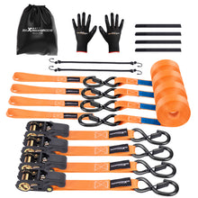 Laad de afbeelding in de galerijviewer, 4x Spanngurte mit Ratsche und Haken Zurrgurte Spanngurt LKW 997kg 4,5m Orange
