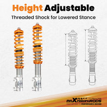 Laad de afbeelding in de galerijviewer, Lowering Suspension Coilover Kit compatible for VW MK2 / MK3 compatible for GOLF and JETTA - Yellow Struts