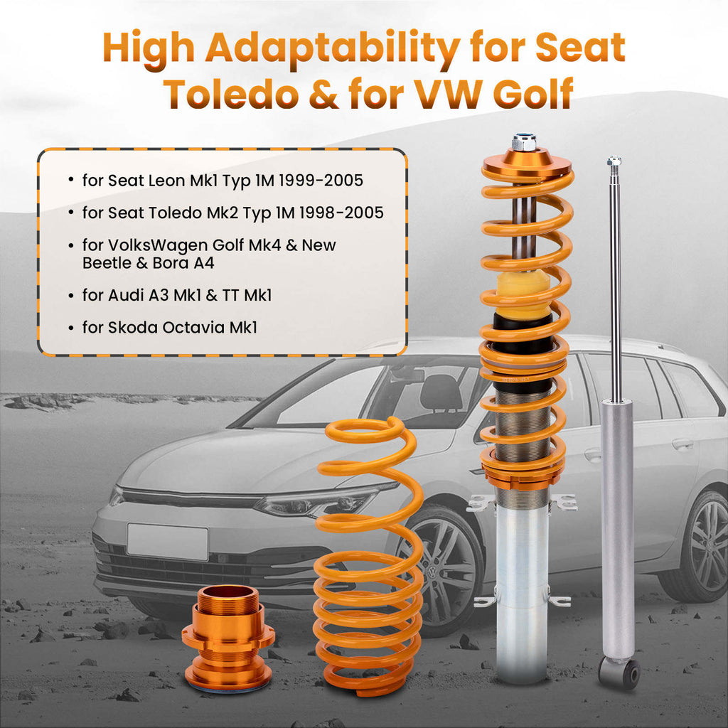 Compatible for SEAT LEON (1M1) Compatible for FWD 1999-2006 CoiloversAdjustable Suspension Shock Absorber Kit lowering kit