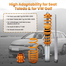 Laad de afbeelding in de galerijviewer, Compatible for SEAT LEON (1M1) Compatible for FWD 1999-2006 CoiloversAdjustable Suspension Shock Absorber Kit lowering kit