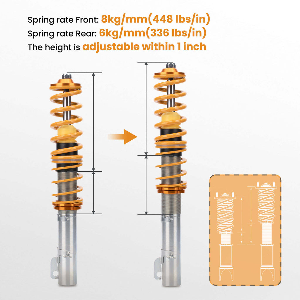 Compatible for SEAT LEON (1M1) Compatible for FWD 1999-2006 CoiloversAdjustable Suspension Shock Absorber Kit lowering kit