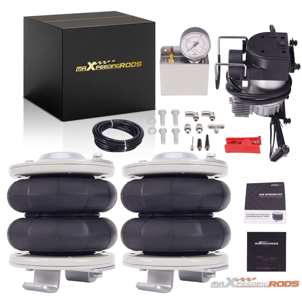 2x achter Luchtvering + 12V Compressor Kit geschikt voor Fiat Ducato geschikt voor Peugeot Boxer 1994-