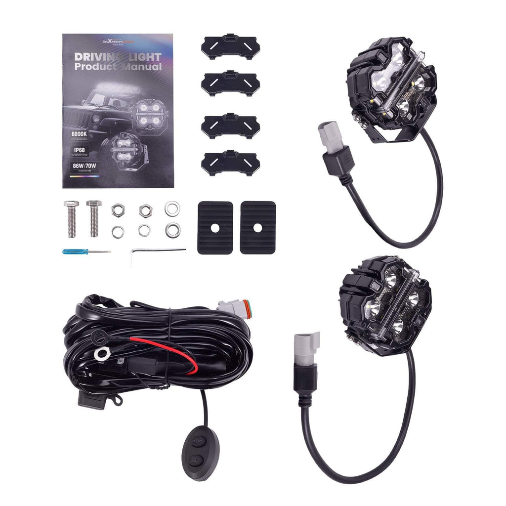 Square LED Pods Driving Lights DRL RGB Light with Amber & suitable for White 160W FOR Off Road