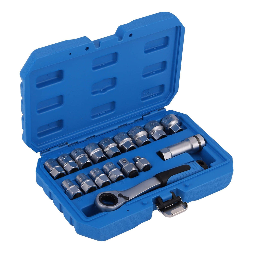 17x Pass-Through Socket Set Ratchet Box for Mechanics 10-24mm Metric