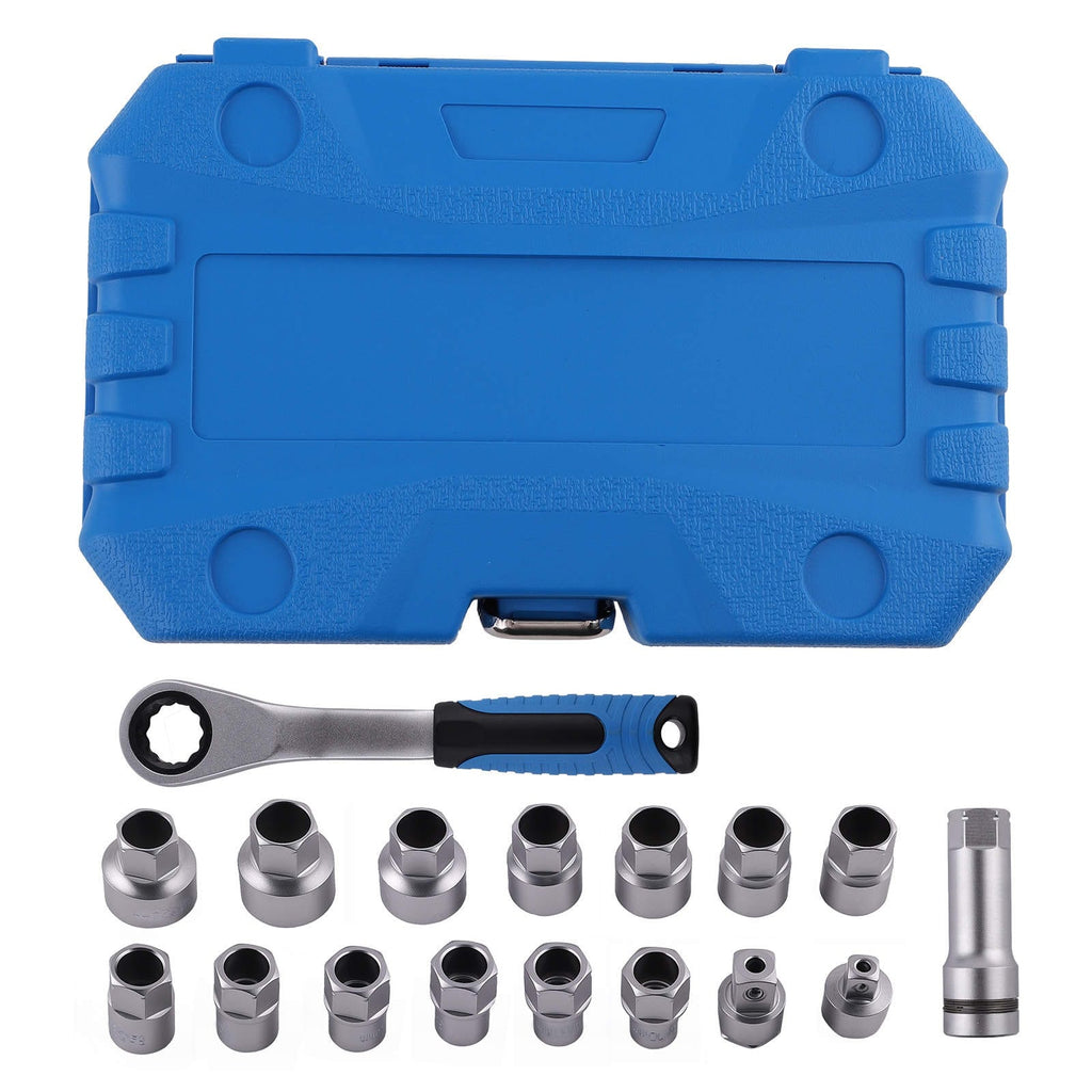 17x Pass-Through Socket Set Ratchet Box for Mechanics 10-24mm Metric