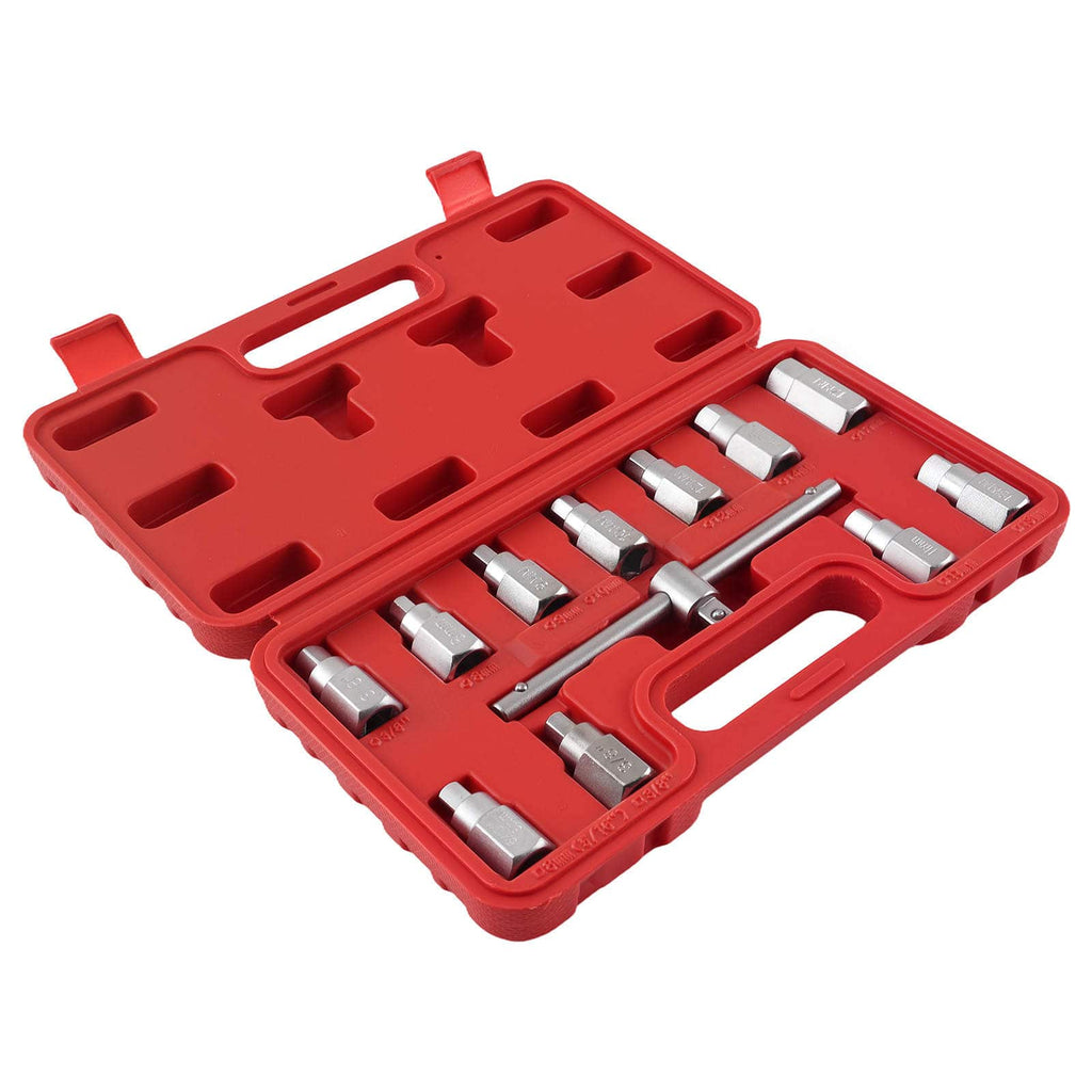 Drain Plug Socket Set 3/8 with Hex T-Bar 8-17mm 12 pieces