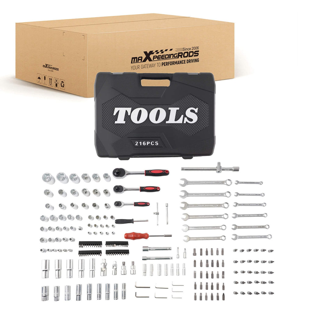 216 Piece Quick Release Ratchet Socket Set 1/4 3/8 1/2 Case