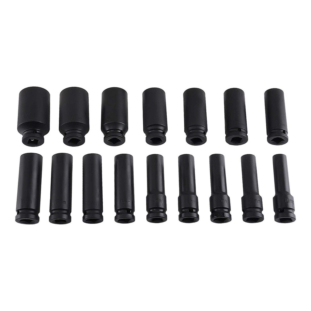 16 1/2-inch Impact Sockets 10-32mm 6-Point Deep Metric Cr-V Phosphate