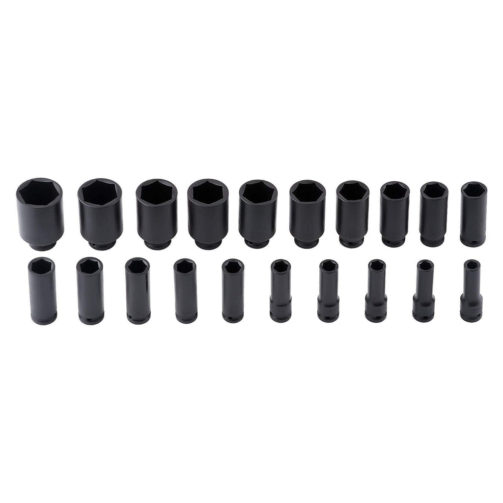 20-piece 1/2" Drive Impact Socket Set 10-38mm CR-V for Tire Service 6PT