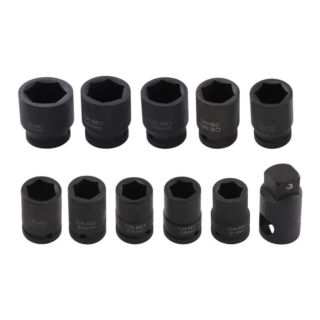 20-Piece Impact Socket Set 6PT for Mechanic Workshop 21-65mm 3/4 1 + Ratchet