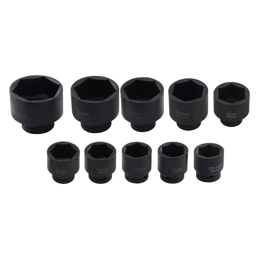 20-Piece Impact Socket Set 6PT for Mechanic Workshop 21-65mm 3/4 1 + Ratchet