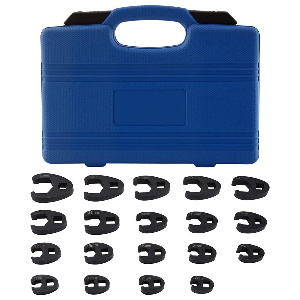19x Crowfoot Spanner Socket Wrench Set External Square Drive 1/2 3/8