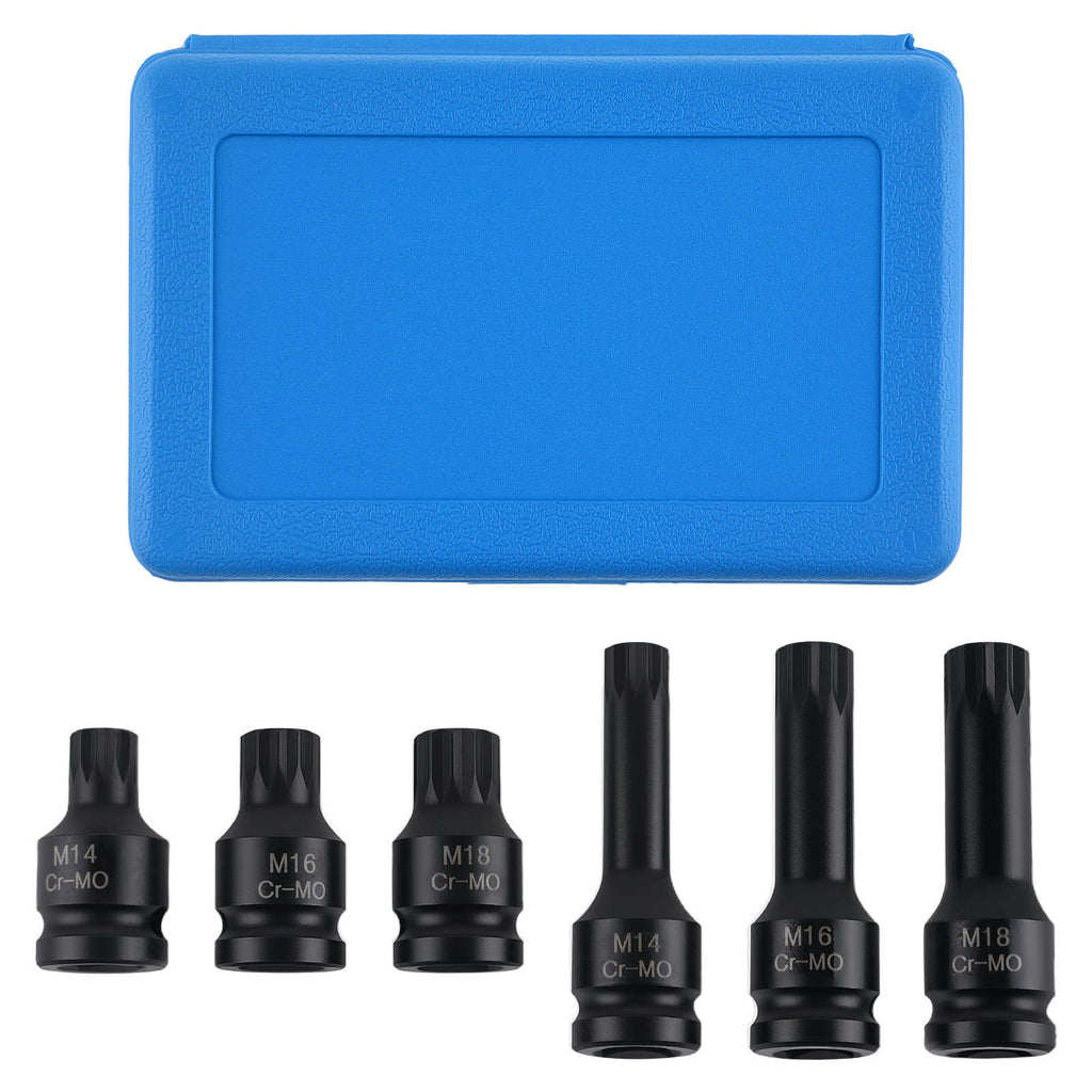 6 Spline Anti-Theft Impact Bits suitable for VW Golf Sharan Transporter CR-MO 1/2