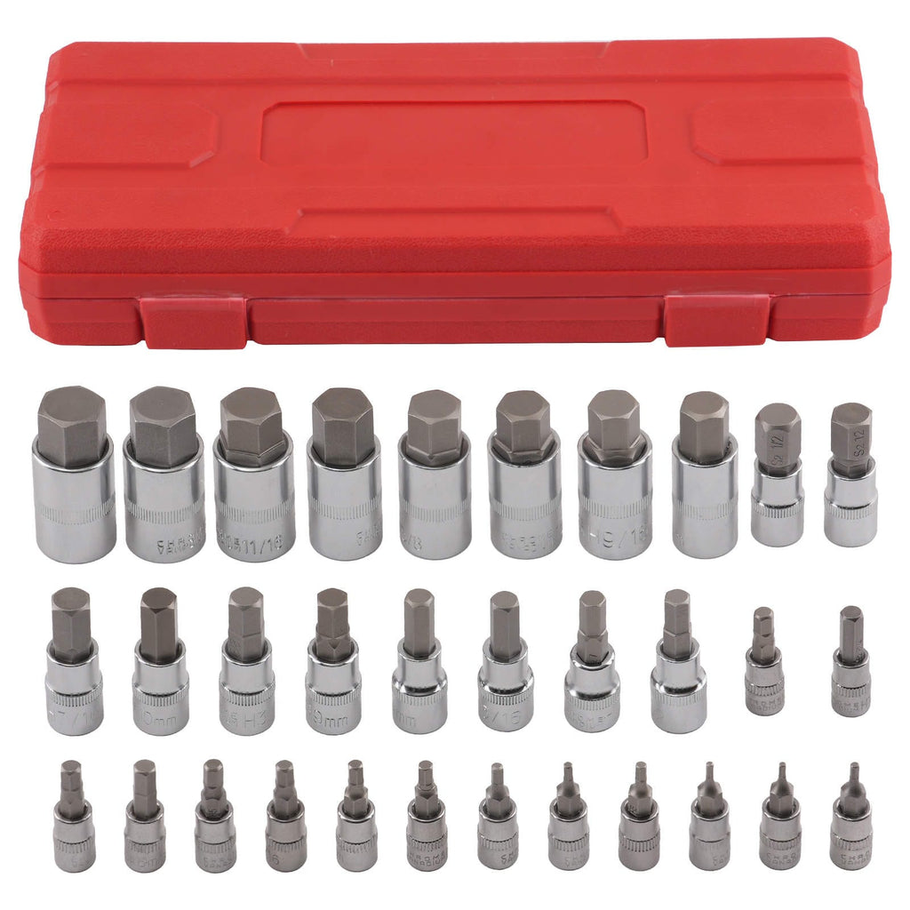 32-piece Hexagon S2 Steel Bit Socket Set Metric Imperial Case