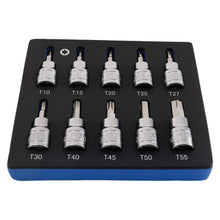 Laad de afbeelding in de galerijviewer, 10-Stuk 3/8" Torx Socket Set T10-T55 48mm CRV voor Tools