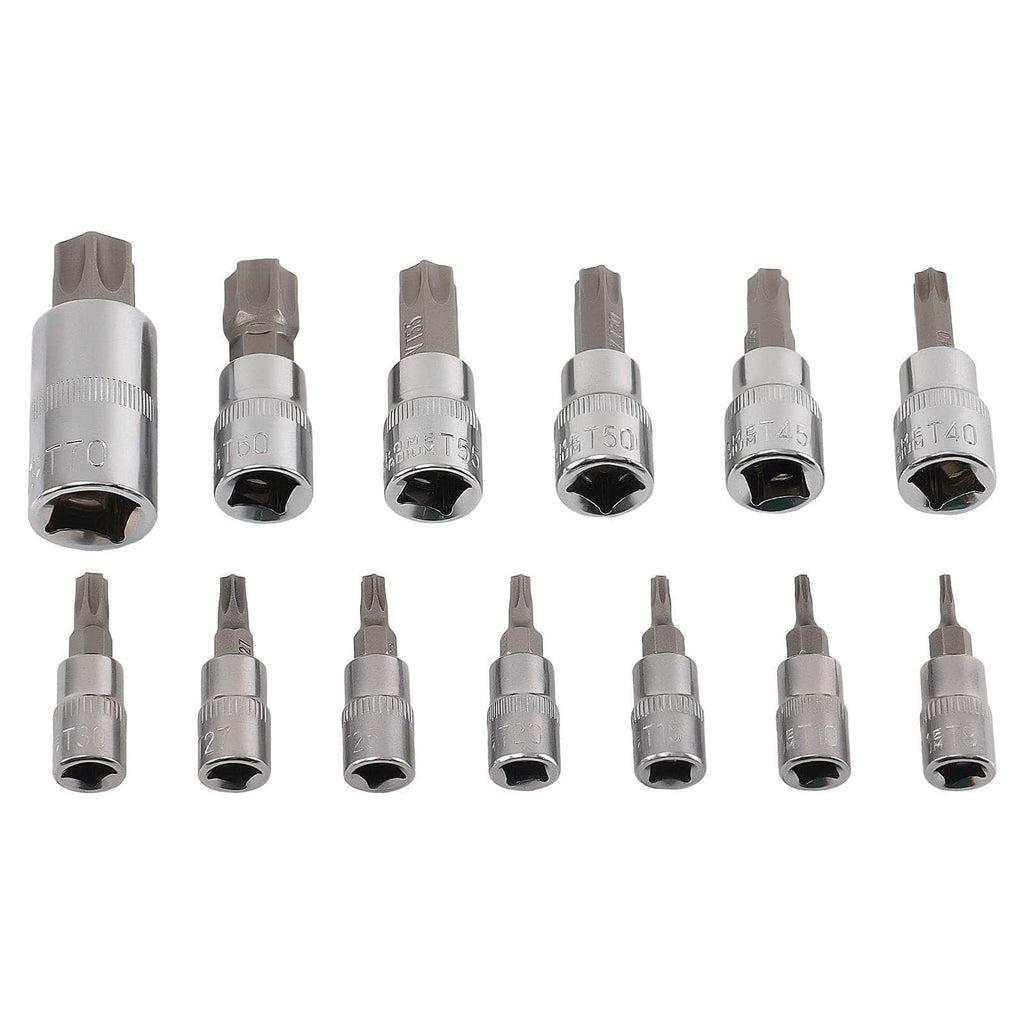 Set of 13 CRV Star Sockets 1/4 3/8 1/2 T8-T70 Storage