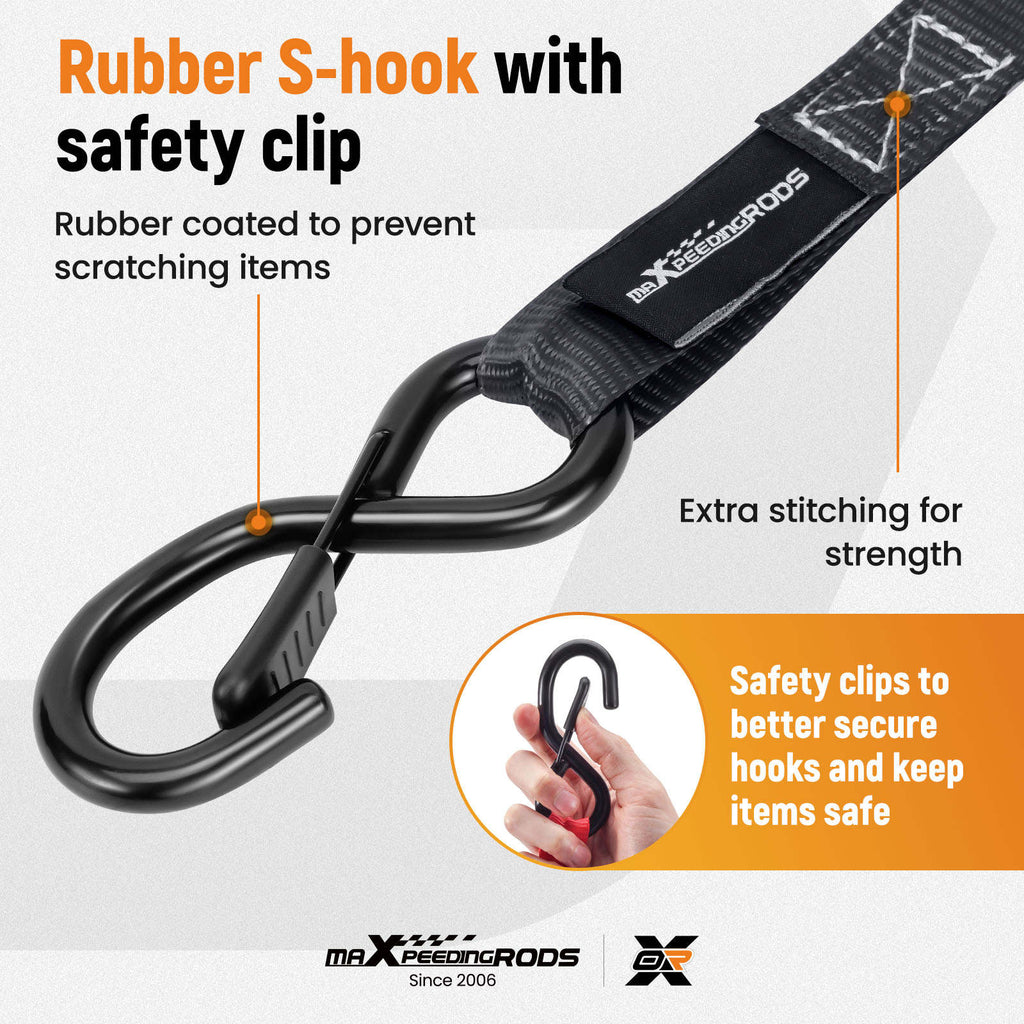4x Ratchet Straps with Hooks Tie Down Straps Lorry 997kg 4.5m Black