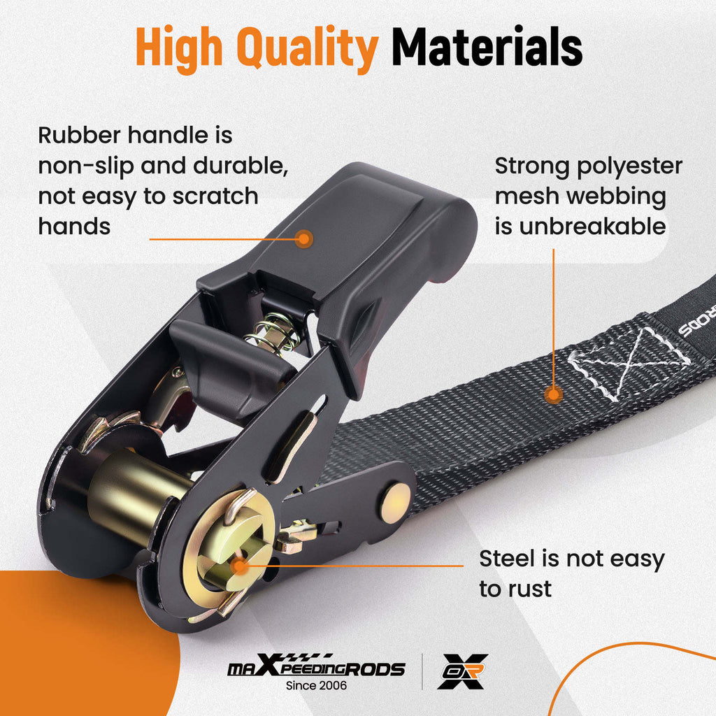 4x Ratchet Straps with Hooks Tie Down Straps Lorry 997kg 4.5m Black