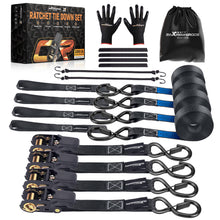 Load image into Gallery viewer, 4x Ratchet Straps with Hooks Tie Down Straps Lorry 997kg 4.5m Black