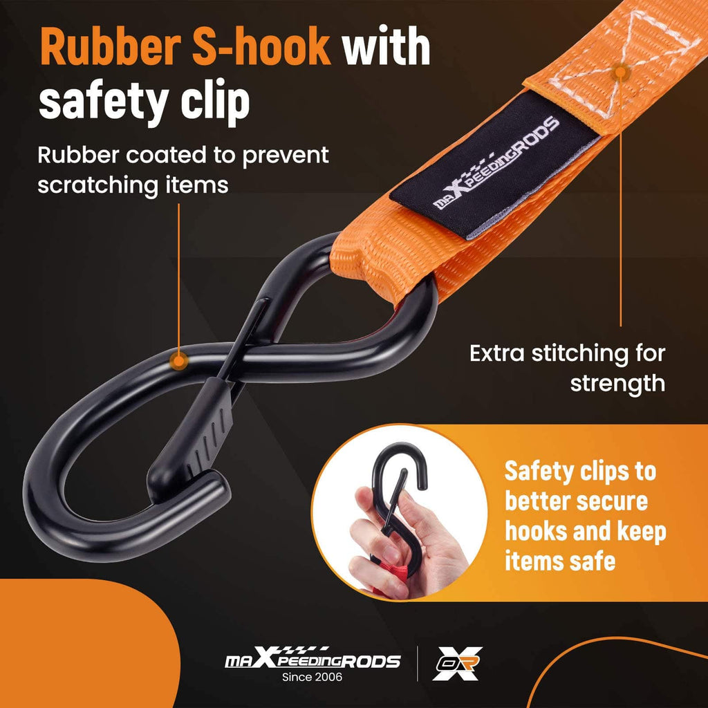 4x Ratchet Tie Down Straps with Hooks Lorry Lashing Straps 997kg 4.5m Orange