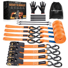 Load image into Gallery viewer, 4x Ratchet Tie Down Straps with Hooks Lorry Lashing Straps 997kg 4.5m Orange
