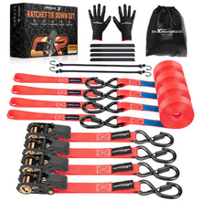 Load image into Gallery viewer, 4x Ratchet Straps with Hooks Lashing Straps Tie Down Strap Truck 997kg 4.5m Red