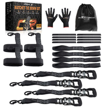 Load image into Gallery viewer, 4x Ratchet Tie Down Straps Truck 5208 lb 2.4m S-Hooks Black S-Hook Safety Clip