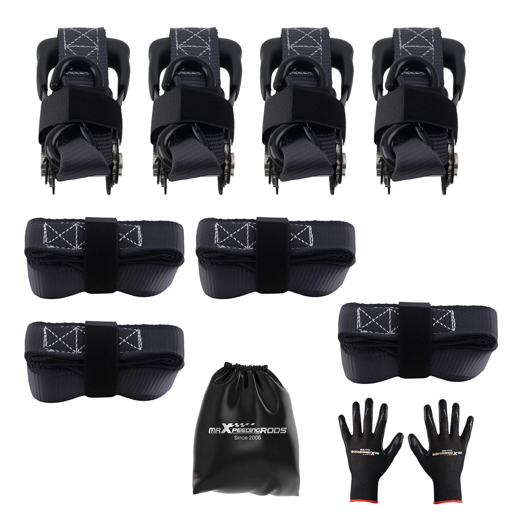 4x Ratchet Tie Down Straps Truck 5208 lb 2.4m S-Hooks Black S-Hook Safety Clip