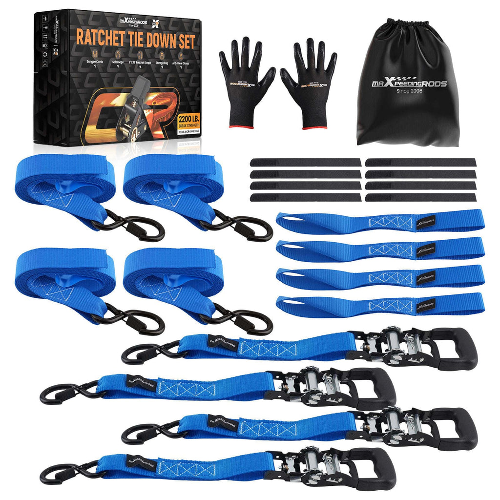 4x Ratchet Tie Down Straps with Hooks Lashing Straps Tie Down Strap 5208 lb 2.4m Blue