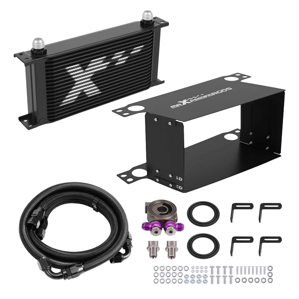 Oliekoeler kit universeel 19-rijen aluminium AN10 met thermostaat-sandwichadapter