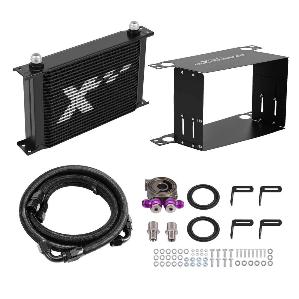 Oliekoeler kit universeel 25-rijen aluminium AN10 met thermostaat zwart