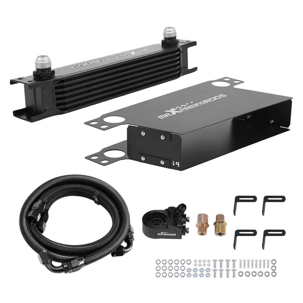 Oliekoeler kit universeel 7-rijen AN10 aluminium met haakse sandwichadapter
