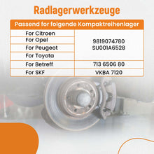 Laad de afbeelding in de galerijviewer, Wiellager Gereedschap geschikt voor Citroen, Opel, Peugeot, Toyota J-0562