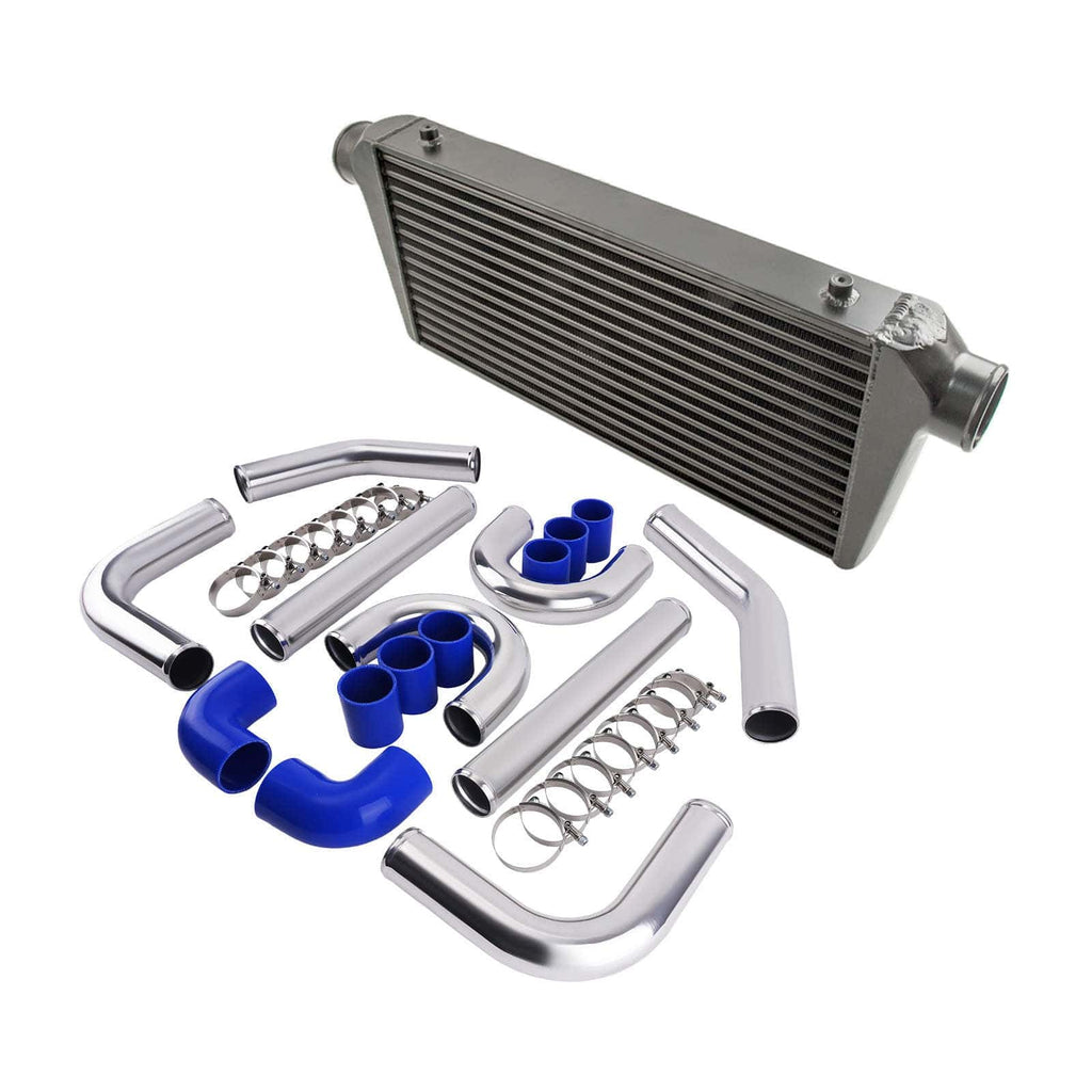 Universal 600x300x76mm Intercooler Black + 3 76mm Intercooler Piping Pipe Kit