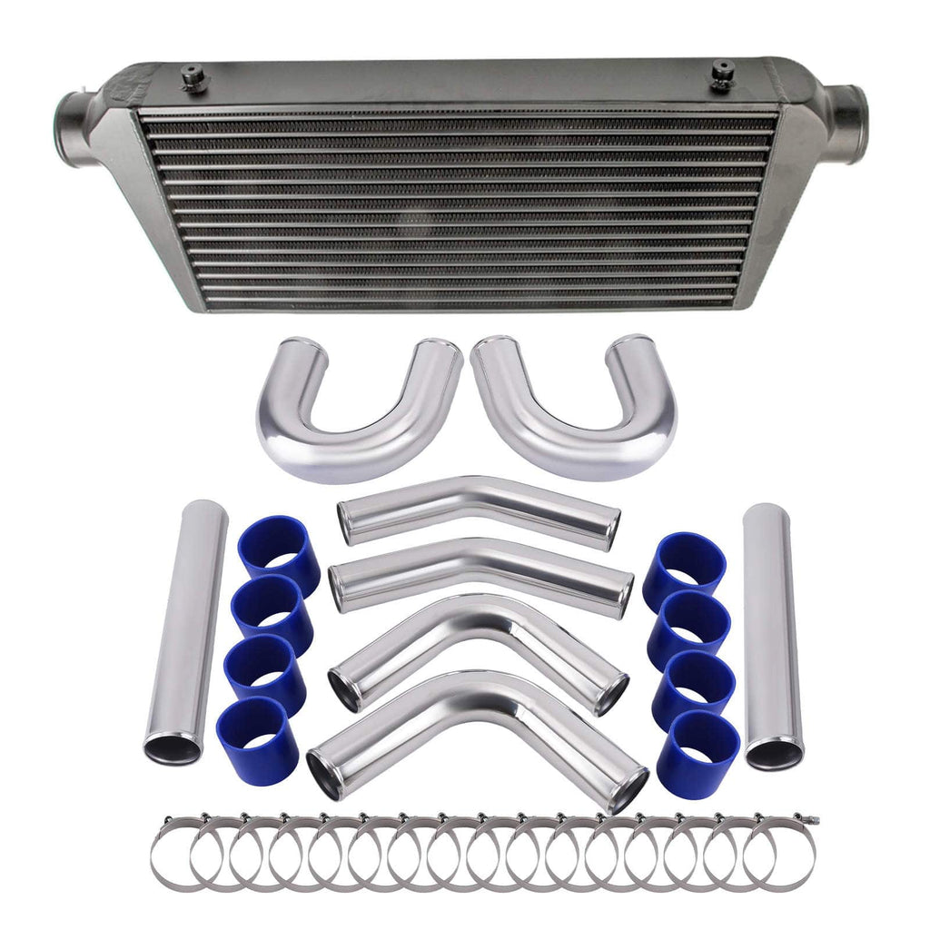 600x 300x 76mm Intercooler Black + 3 Intercooler Pipe Piping Kit Hose Kits