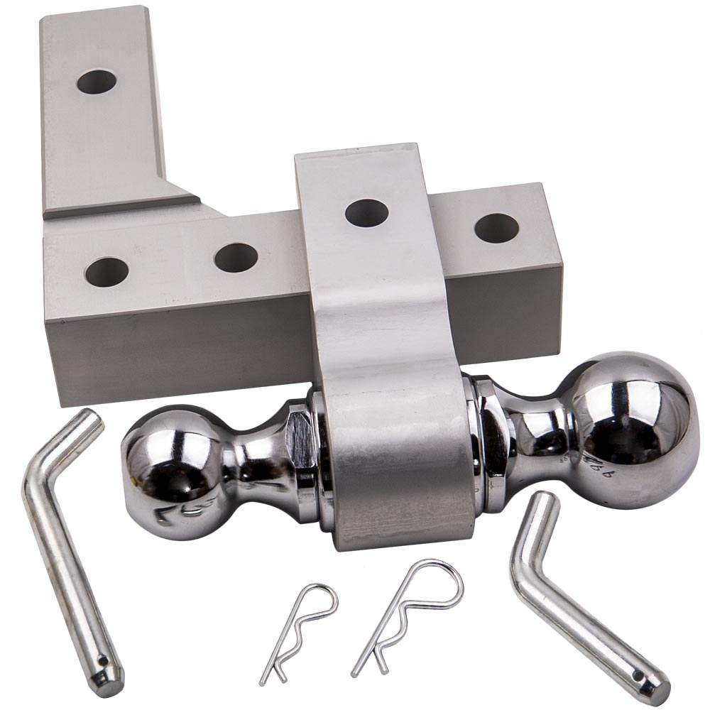 Adjustable Aluminum Mount Double Ball Hitch 2" Receiver Hook and Trailer Tow Lock