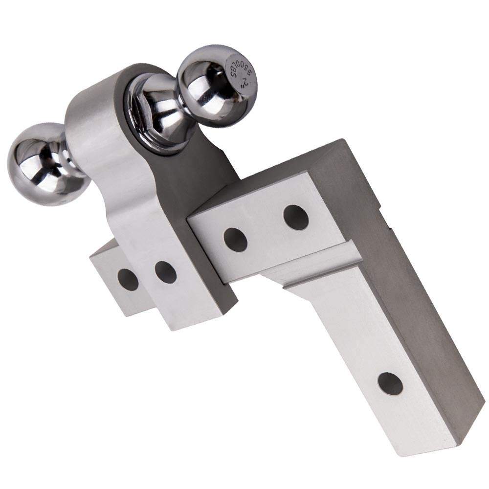 Adjustable Aluminum Mount Double Ball Hitch 2" Receiver Hook and Trailer Tow Lock
