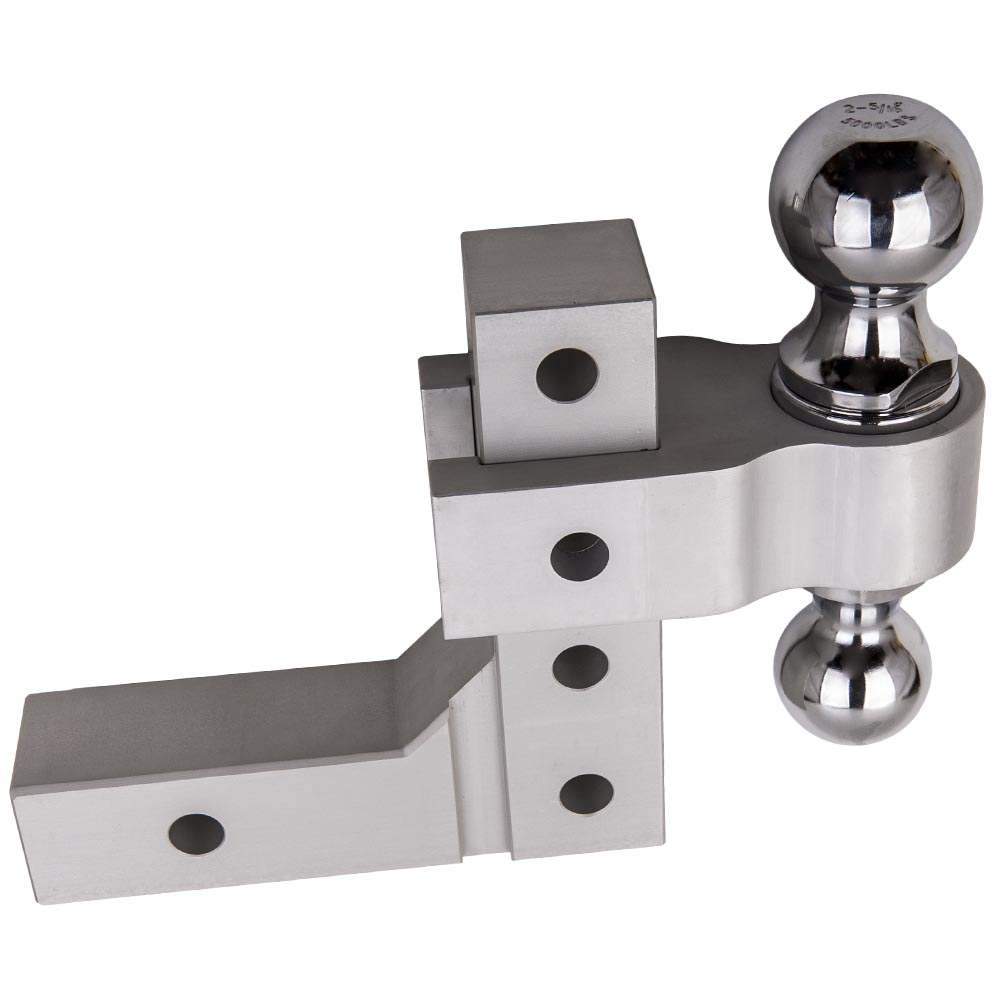 Adjustable Aluminum Mount Double Ball Hitch 2" Receiver Hook and Trailer Tow Lock