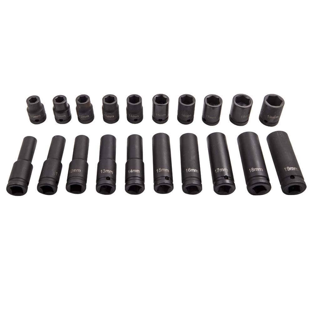 1/2-inch Drive Deep Impact Socket Set, 20-Stuk, Long Reach Wheel Nut Wrench Gereedschap, 10-19mm