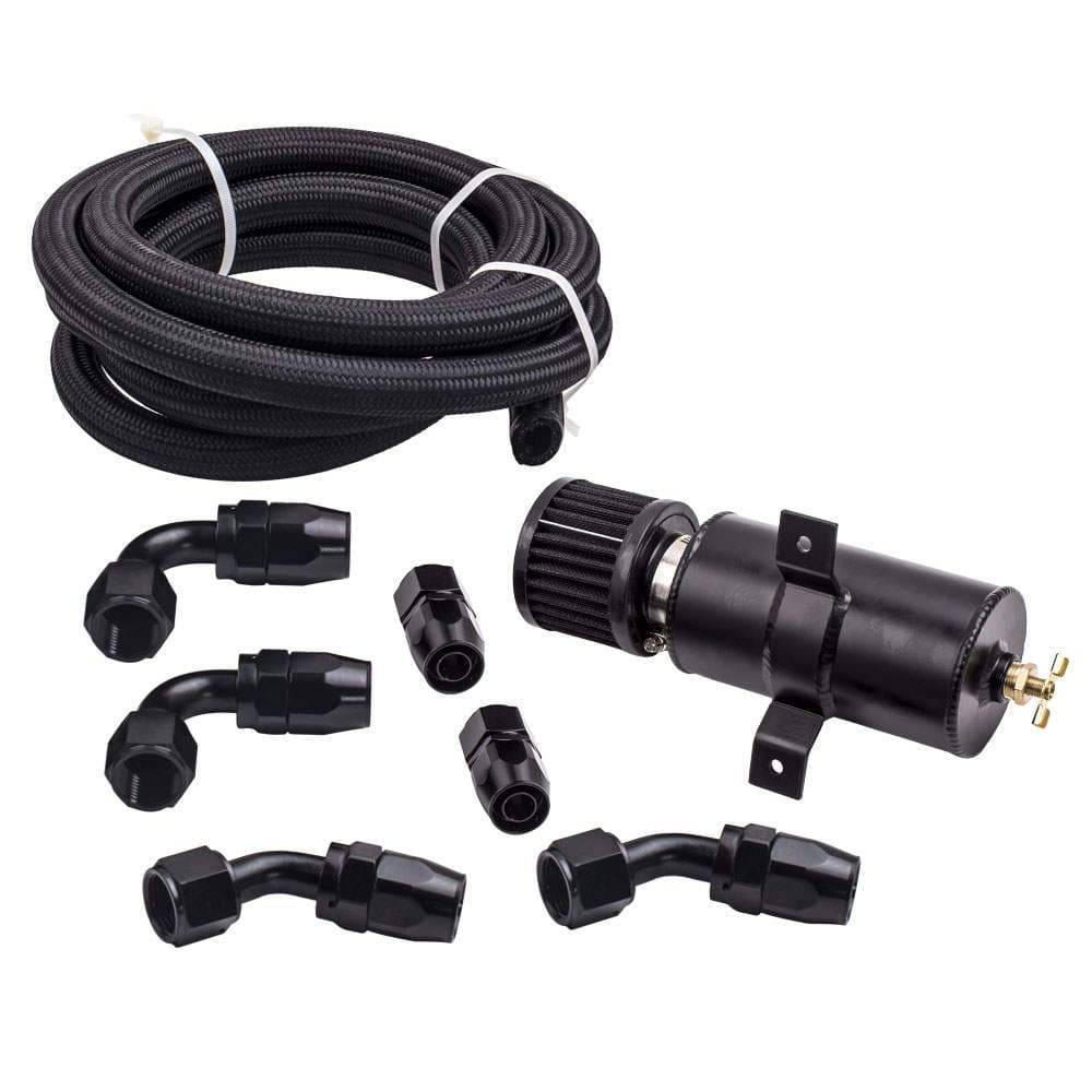 0.75L Aluminium Oil Catch Can met Luchtfilter + AN10 Hose Fittings