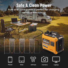 Laad de afbeelding in de galerijviewer, 2kW Aggregaat Inverter Generator 58dB – 15kg Draagbaar 230V &amp; 2x USB