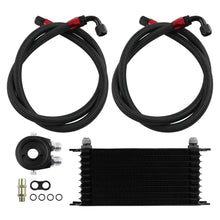 Laad de afbeelding in de galerijviewer, AN10 Universal 10 Row Engine Oil Cooler + Oil Lines Oil Filter Adapter Hose Kit