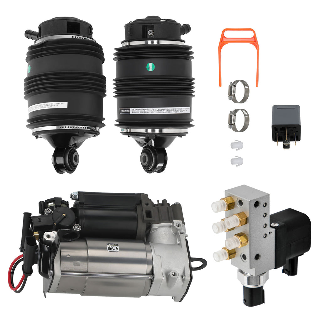 2X Luftfeder Hinten 3Pins + Kompressor + Ventilblock compatible for Mercedes E-Klasse W211