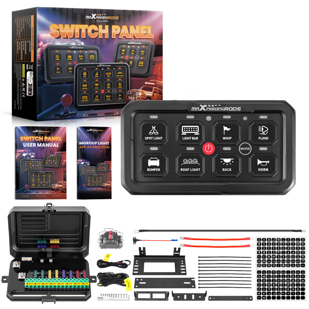 8 Gang Switch Panel Kit RGB APP Automatic Dimmable Off Road LED Light Controller