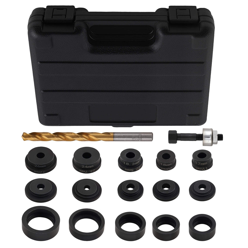 17pc Auto Hole Punch Set for Sensor Installation 17-32mm Carbon Steel Tool
