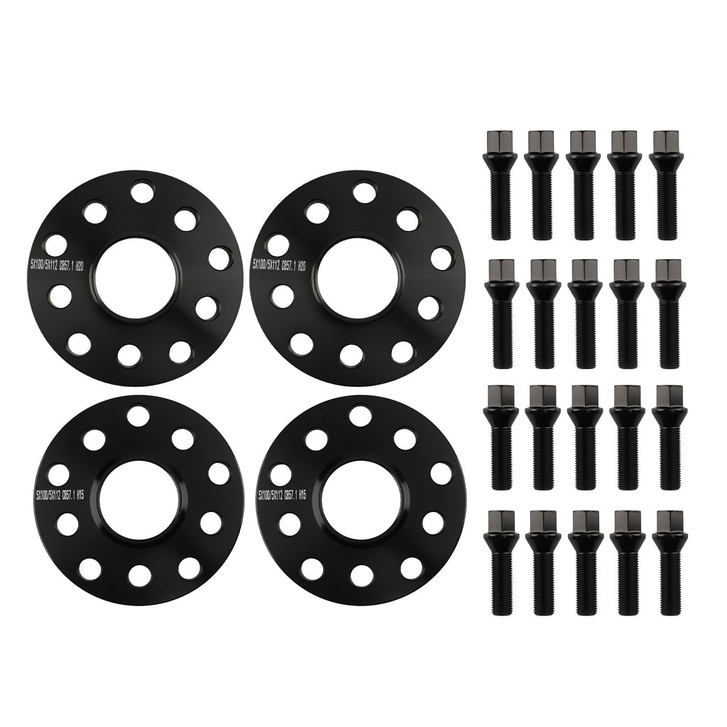 15/20mm Alloy Wheel Spacers geschikt voor Audi A1 A2 A3 TT 5x100/112 Black 57.1mm M14x1.5